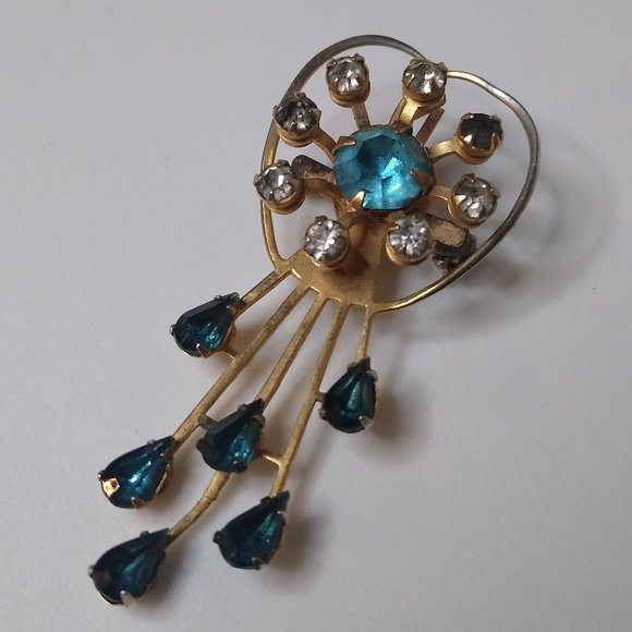 Vintage Blue And Gold Decorative Brooch Pin - Picture 1 of 13